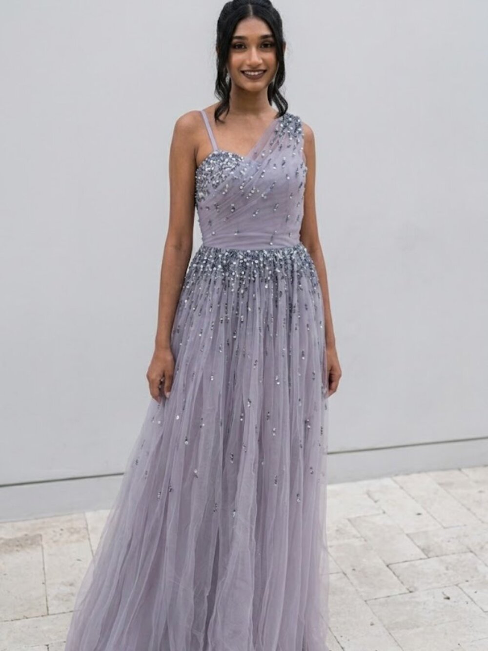 Nazila Couture Mauve Sequin Gown One Shoulder Formal Prom Evening Dress NWT